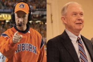Tuberville left while a coach, and Jeff Sessions right
